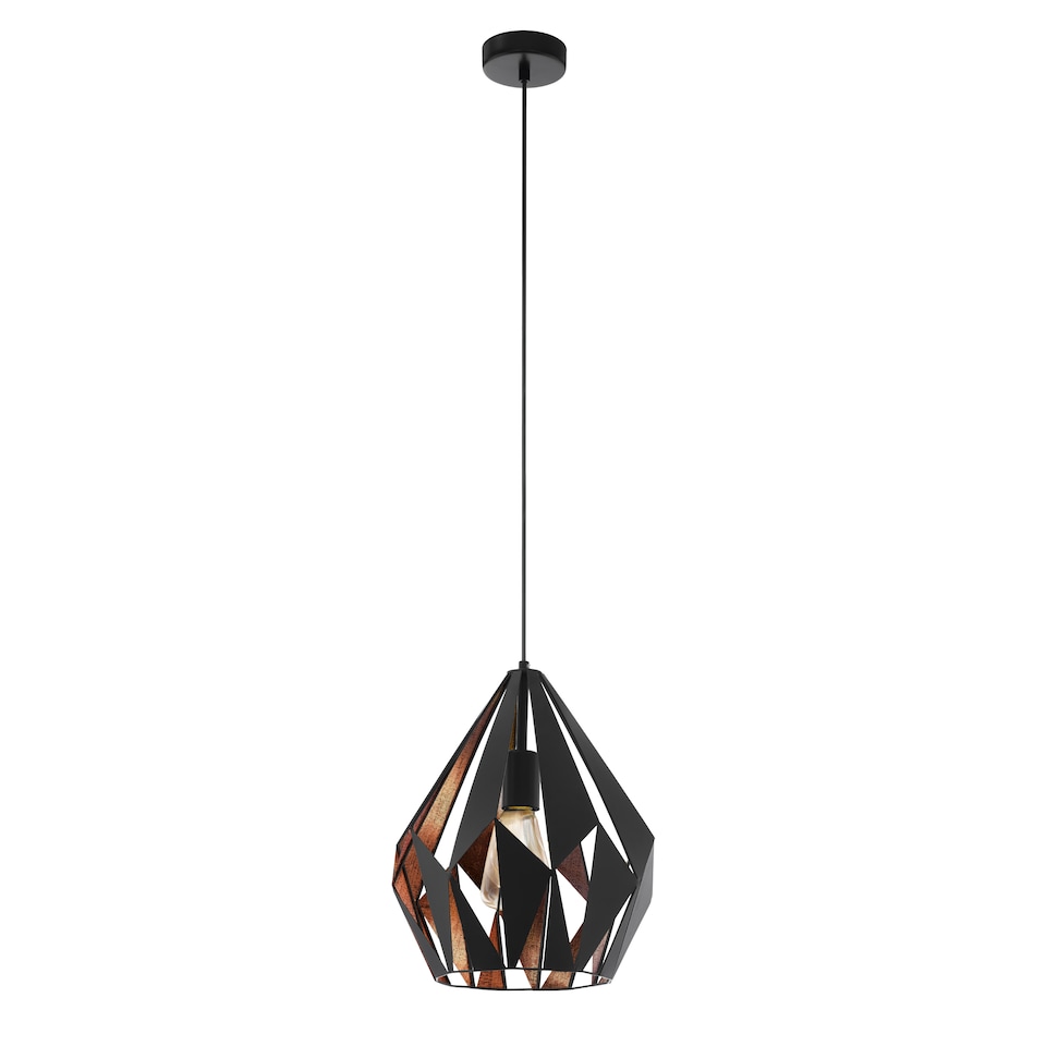 image 1 of EGLO Carlton 1 Black And Copper Steel Single Pendant, (D) 31cm | Black