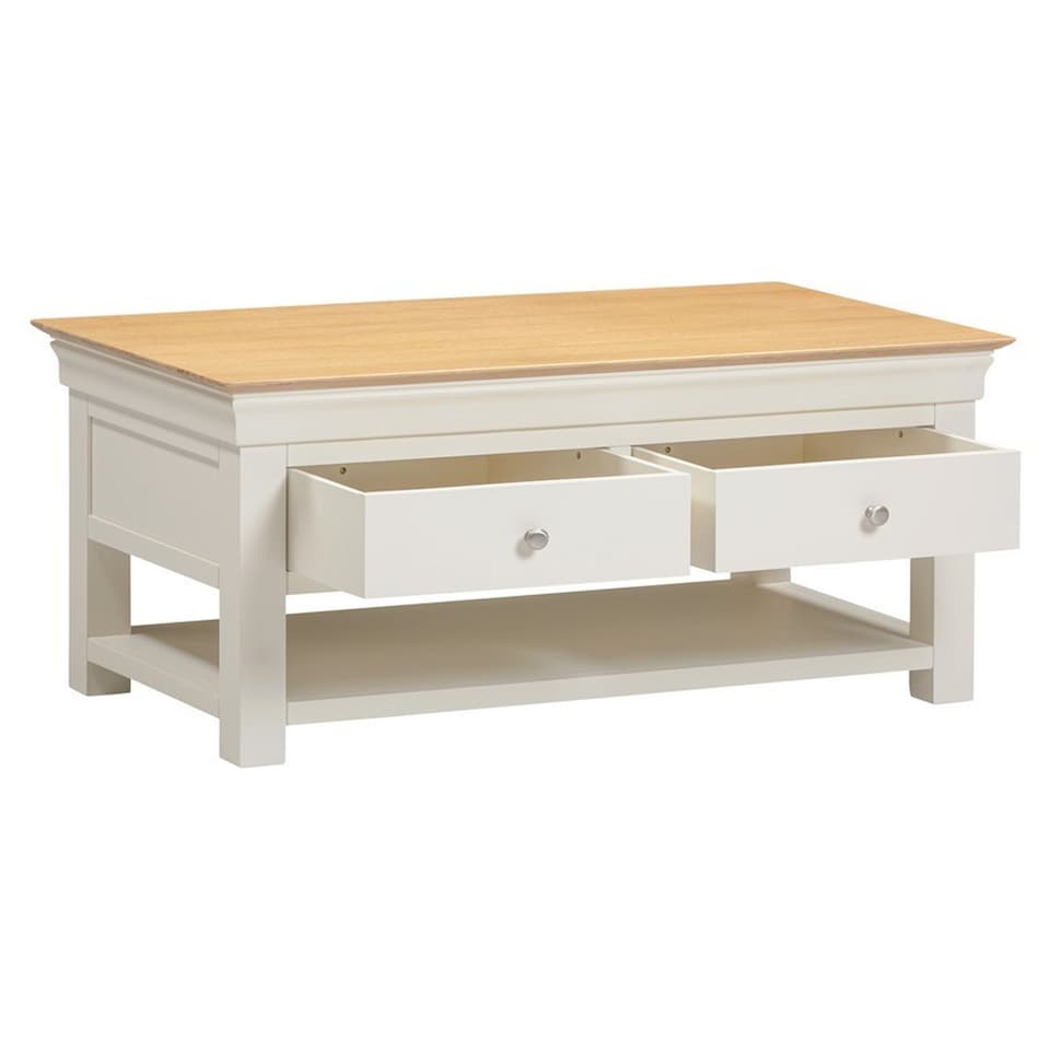 image 1 of Bordeaux Indoor 2 Drawer Coffee Table - L60 x W110 x H50 cm - Ivory - Oak
