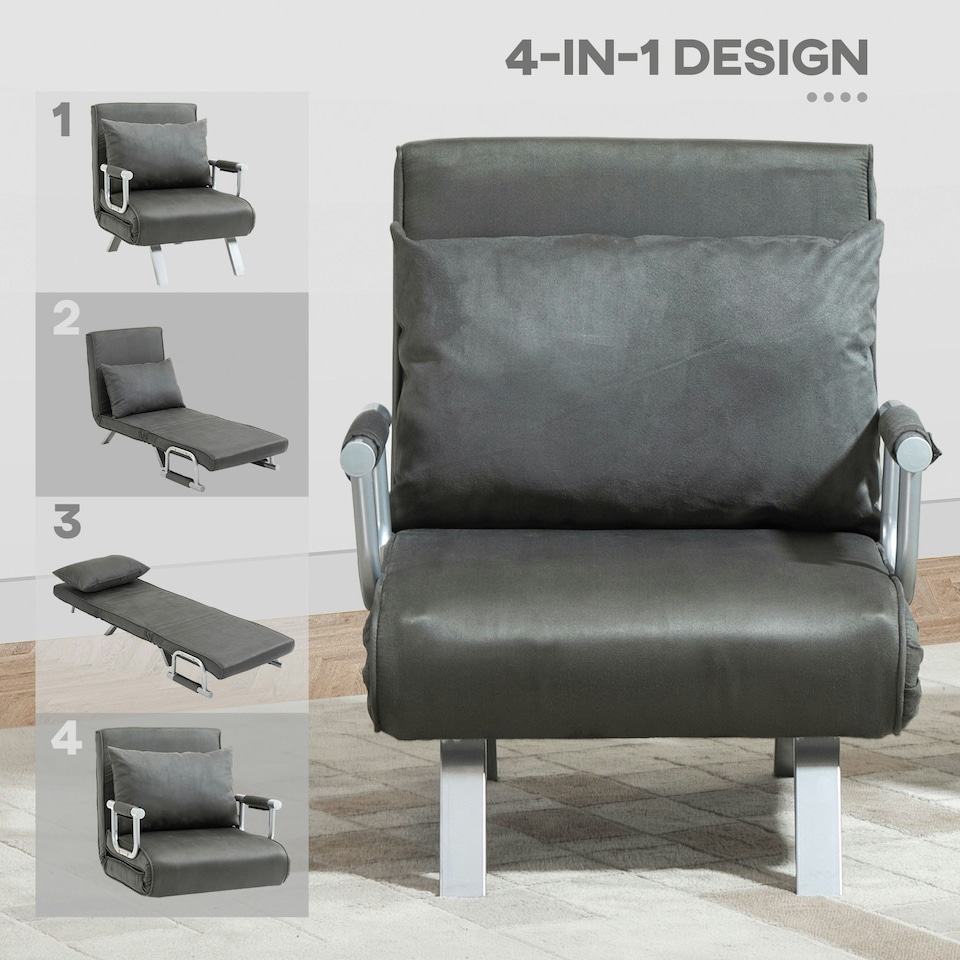 image 1 of HOMCOM Sofa Bed Foldable Portable Sleeper Lounge w/ Pillow Dark Grey