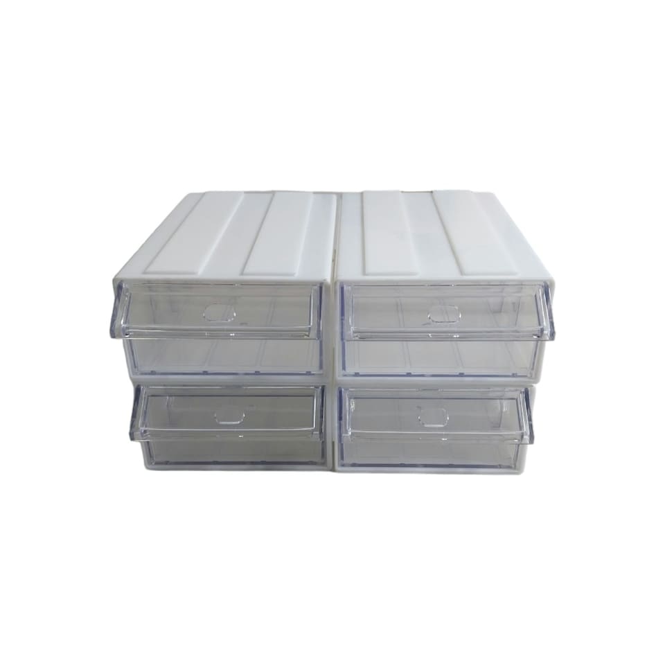 image 1 of White Stackable Plastic Storage Drawers L183xW110xH61mm with Removable Compartments