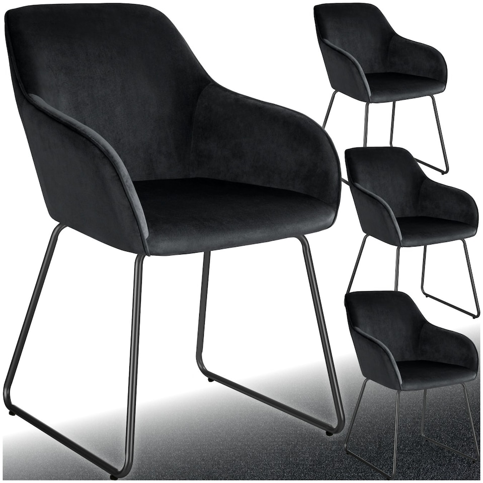 image 1 of Dining Chair Jeane - velvet look, cantilever frame - Set of 4 Black | Velvet Look Black/Black
