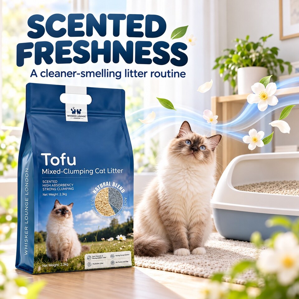 image 1 of Whisker Lounge London Tofu Clumping Cat Litter – Bentonite Blend 2.3kg