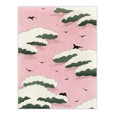 Pink Sky With Clouds and Birds Vintage Wall Art Print Bijutsukai 12x16"