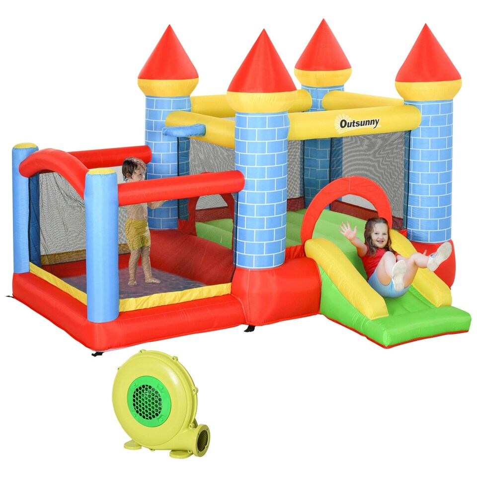 image 1 of Outsunny Bouncy Castle W/ Slide Pool 4 in 1 composition W/ Blower Multi-color