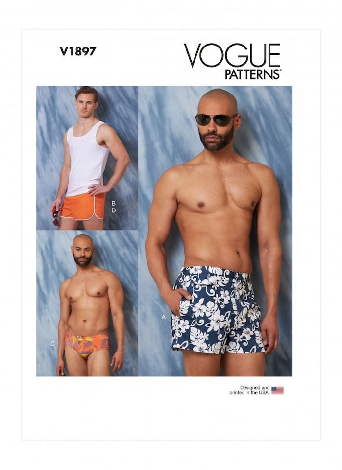 image 1 of Vogue 1897 Paper Sewing Pattern – Men’s Swimwear & Tops, Sizes Xm (S–M–L), Intermediate