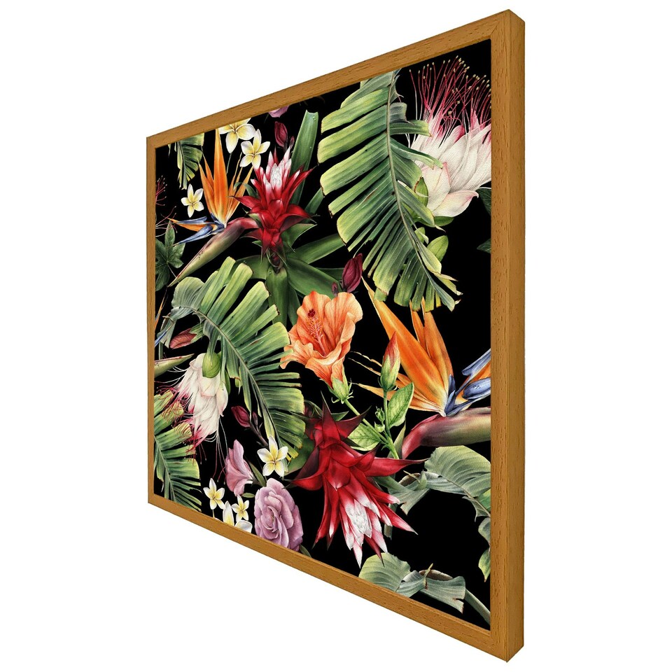 image 1 of Tropical flowers & plant leaves (Picutre Frame) Brown | XL