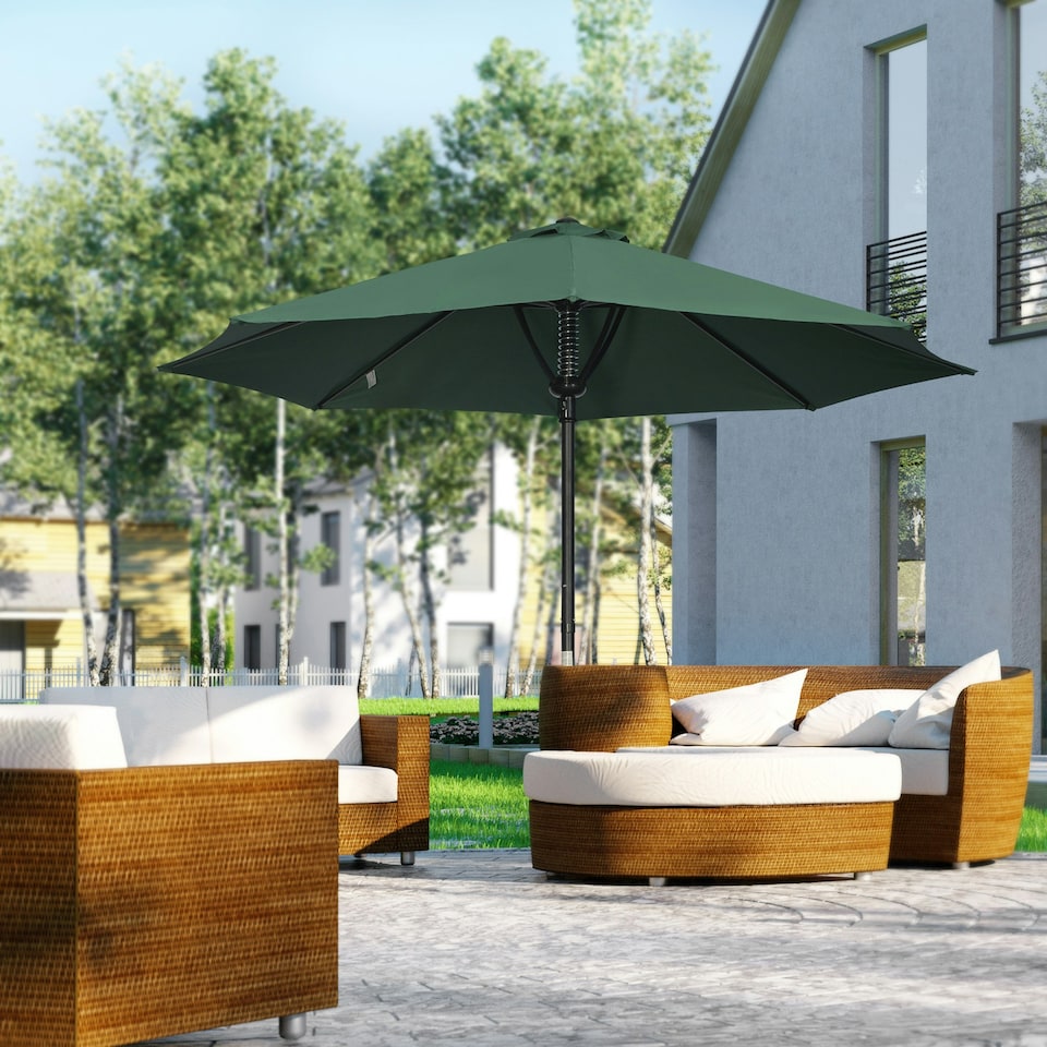 image 1 of Outsunny Outdoor Market Table 3(m) Parasol Umbrella Sun Shade with 8 Ribs, Green