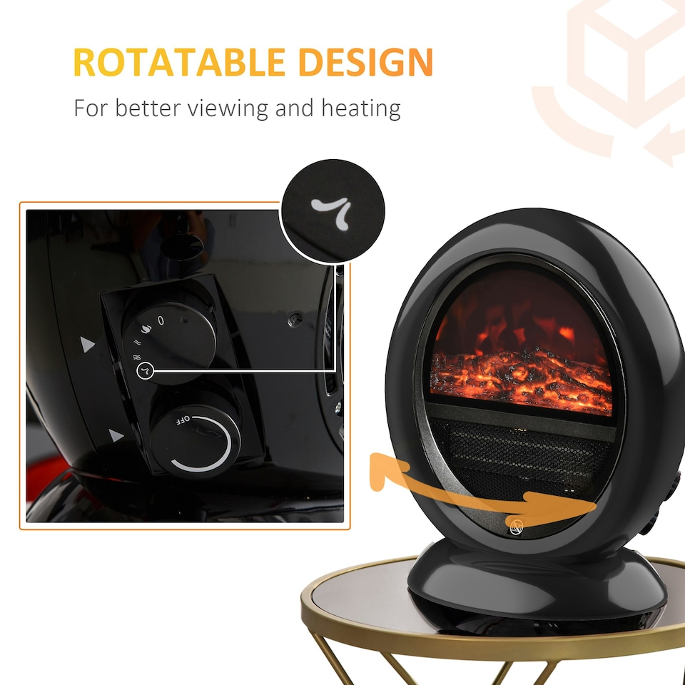 image 1 of HOMCOM Table Top Electric Fireplace Heater W/ LED Flame Rotatable Head Black