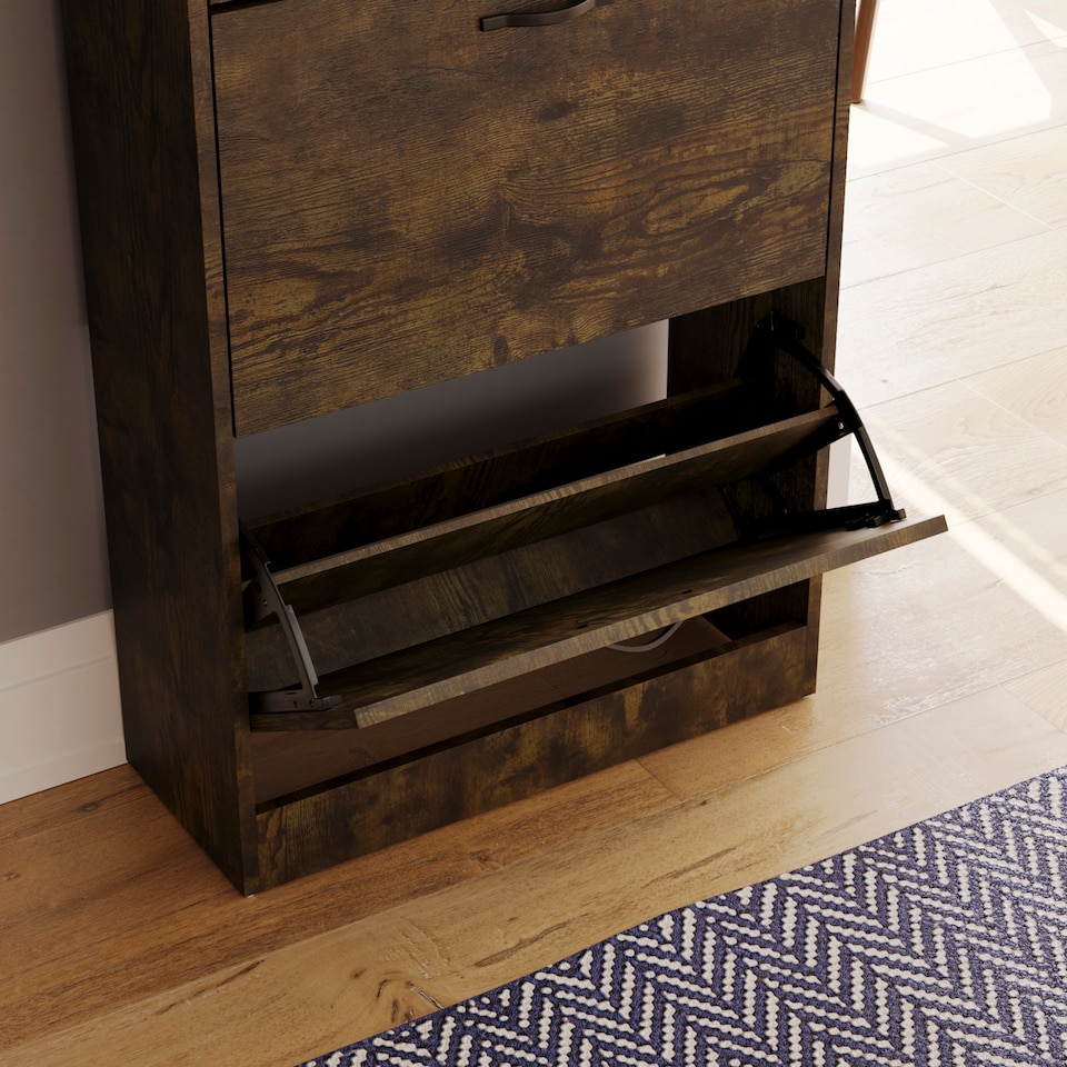 image 1 of Vida Designs 3 Drawer Shoe Cabinet Shoe Rack Storage Cupboard, Dark Wood