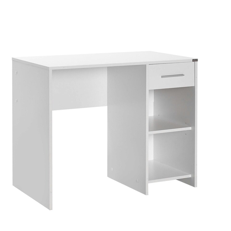 image 1 of Adore Matt White Study Desk with Drawer & Shelves White