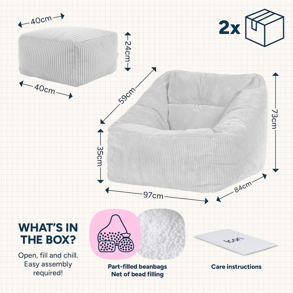 image 1 of Natalia Large Beanbag and Pouffe Set Corduroy Sage Green | Green | Green | XL | 2