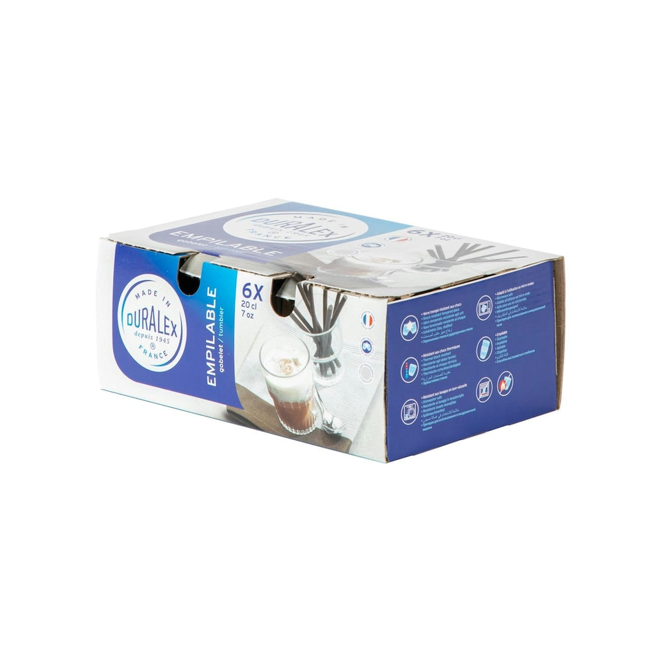 image 1 of Duralex Empilable Stackable Drinking Glasses - 200ml Tumblers for Water, Juice - Pack of 6 Clear