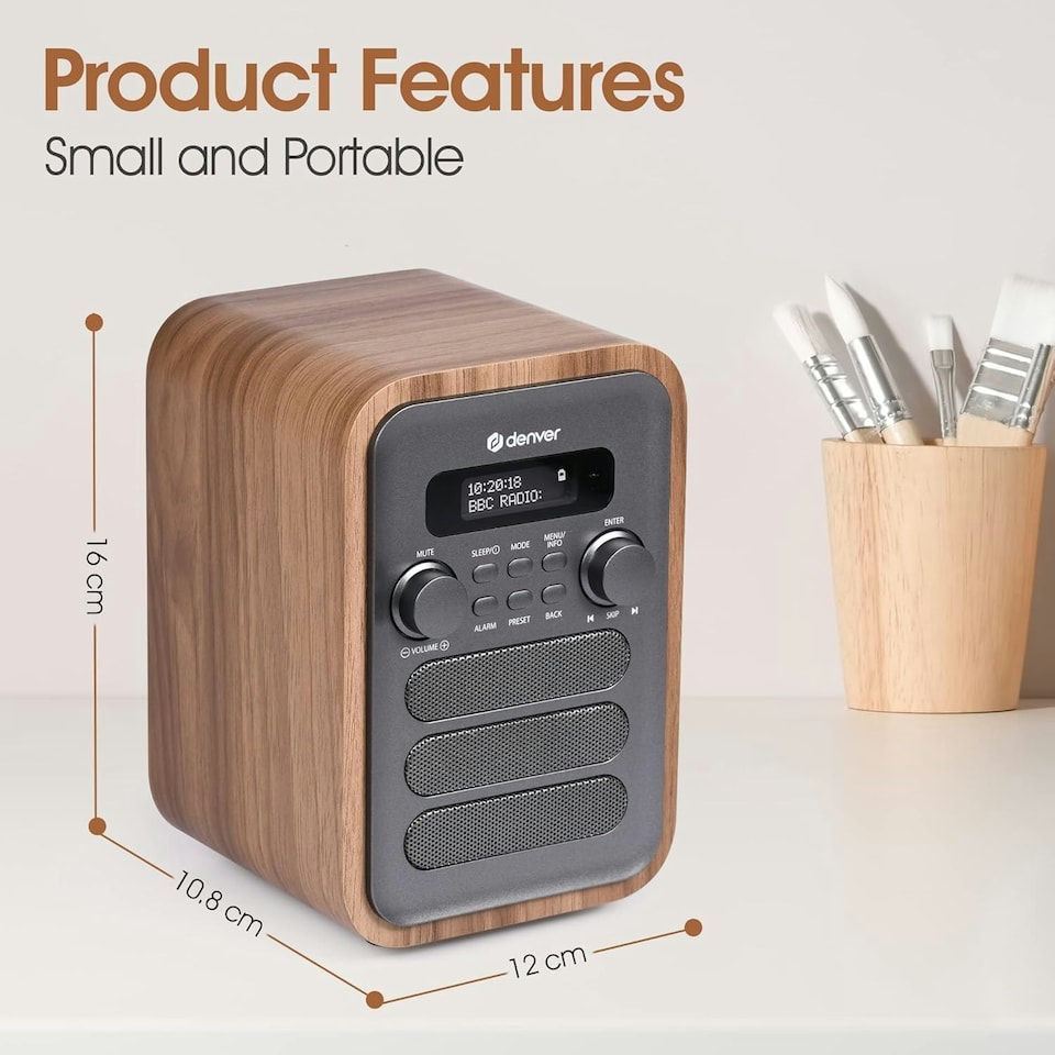 image 1 of Denver DAB-48 Bluetooth DAB Radio - Large Remote Control - DAB/DAB+ Digital Radio Mains Powered – DAB Bluetooth Radio Speaker – DAB Alarm Clock