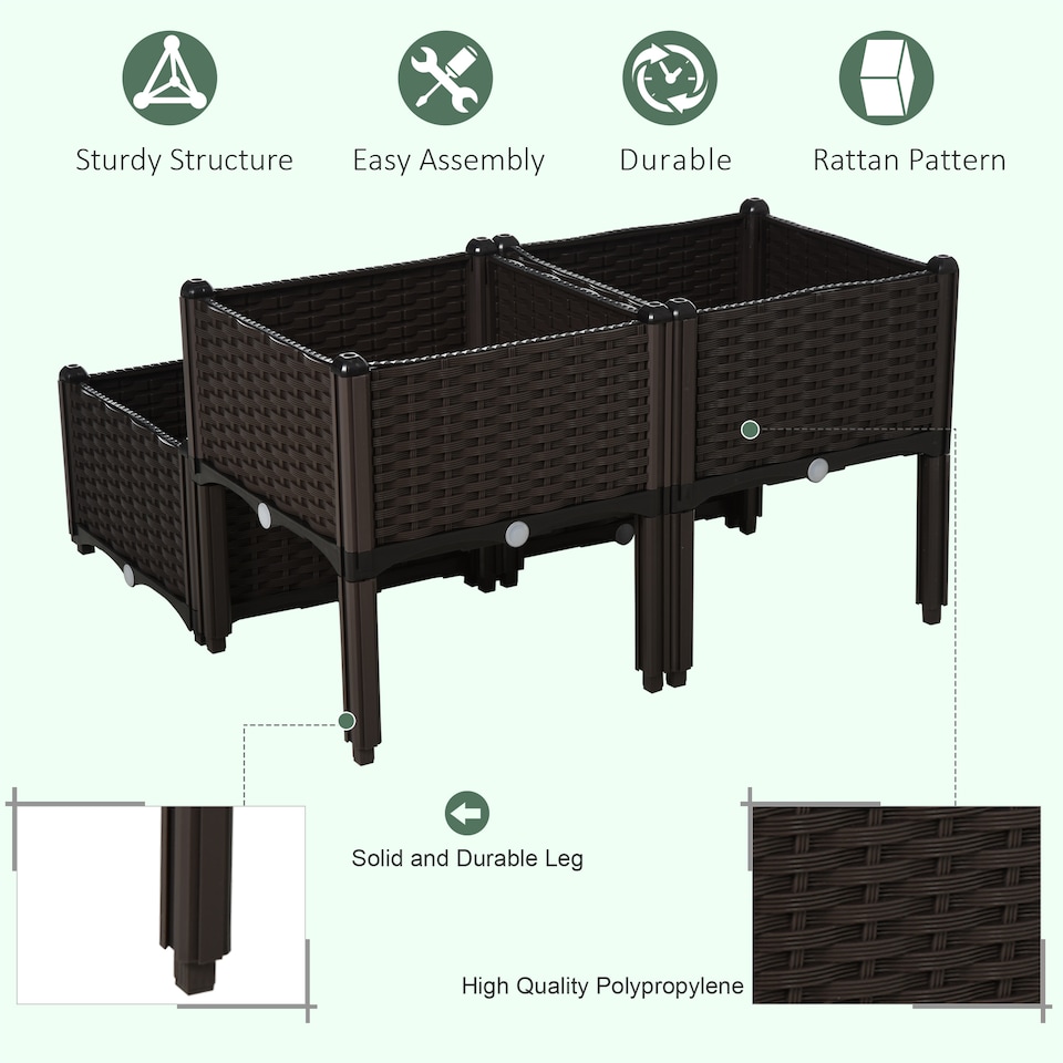 image 1 of Outsunny 4-piece Elevated Flower Bed Vegetable Herb Planter Plastic, Brown | Brown | Brown