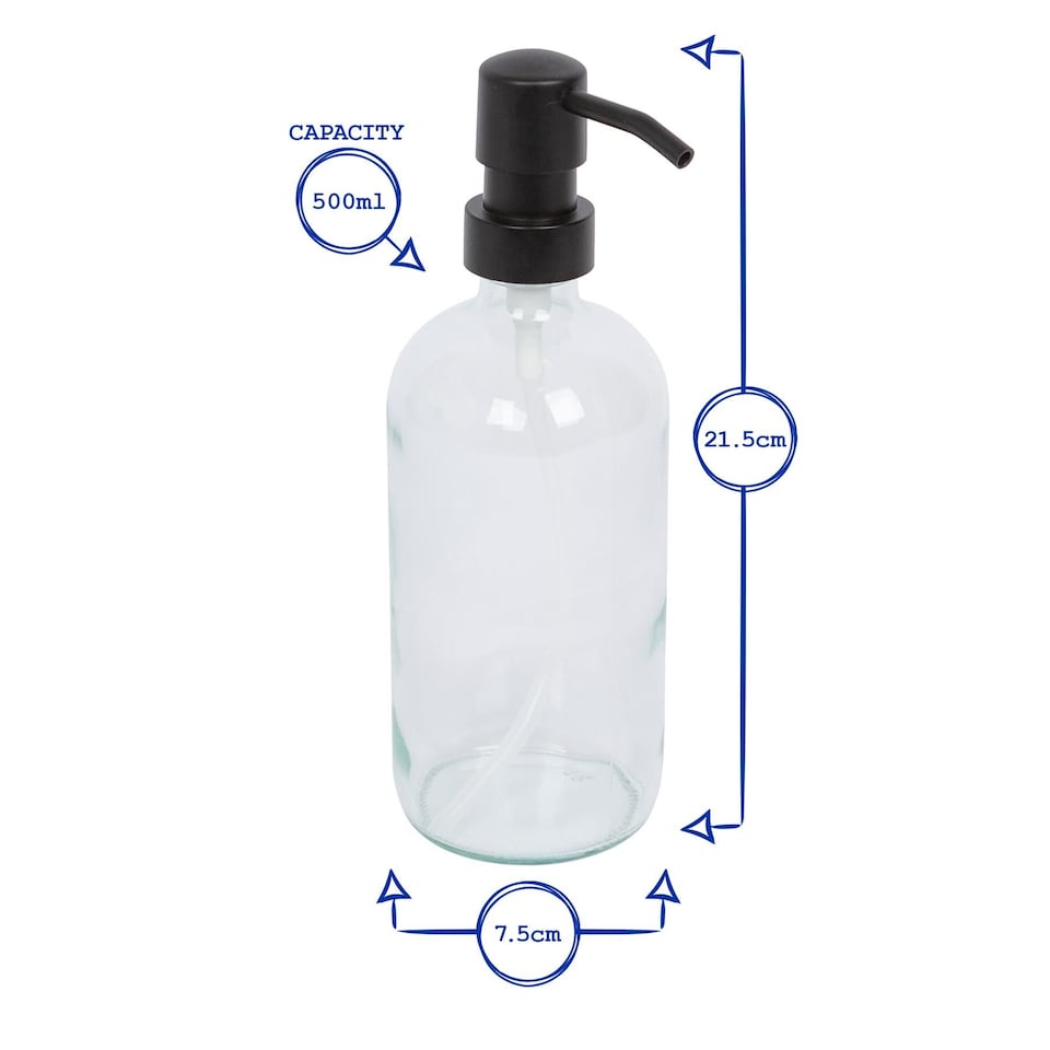 image 1 of Harbour Housewares Glass Soap Dispensers with Labels - 500ml - Clear/Black - Pack of 2