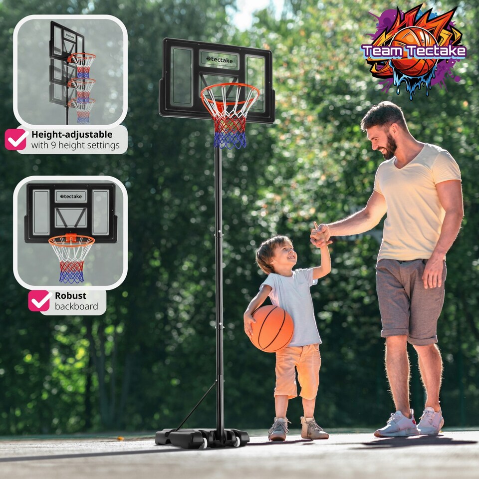 image 1 of Basketball Hoop Dirk - freestanding, height adjustable between 230 - 305 cm, with wheels, base, ball and pump