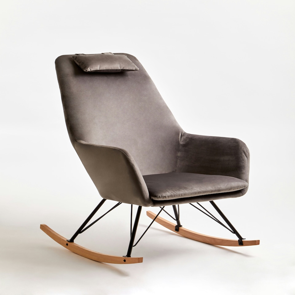 image 1 of Interiors by Premier Grey Velvet Rocking Chair, Easy-to-Clean Velvet Accent Chair, High-Back & Arm Support Comfy Armchair