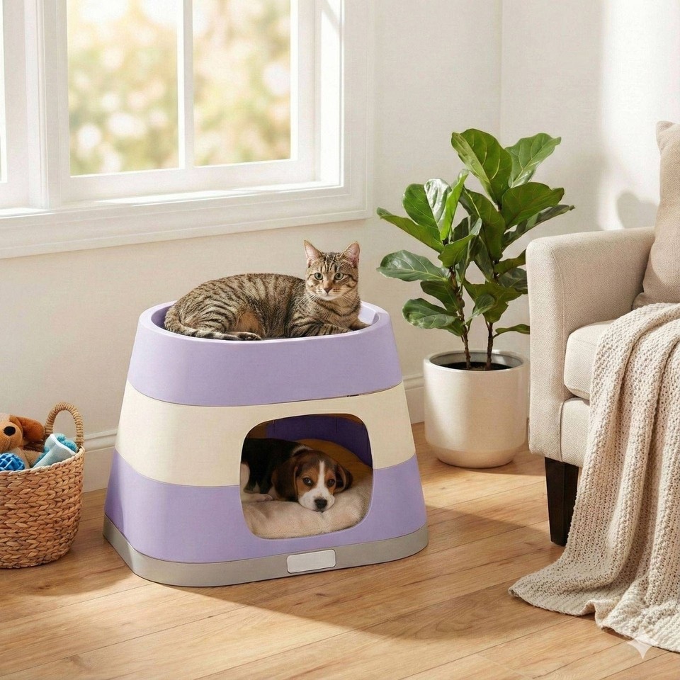image 1 of Dog Cat Pet Home Kitten Kennel Animal Shelter Weatherproof Indoor Outdoor House | Multi | Lilac | 1