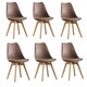 image 1 of Set of 6 Scandinavian Dining Chairs with Leather Cushions Solid Wood Legs Brown