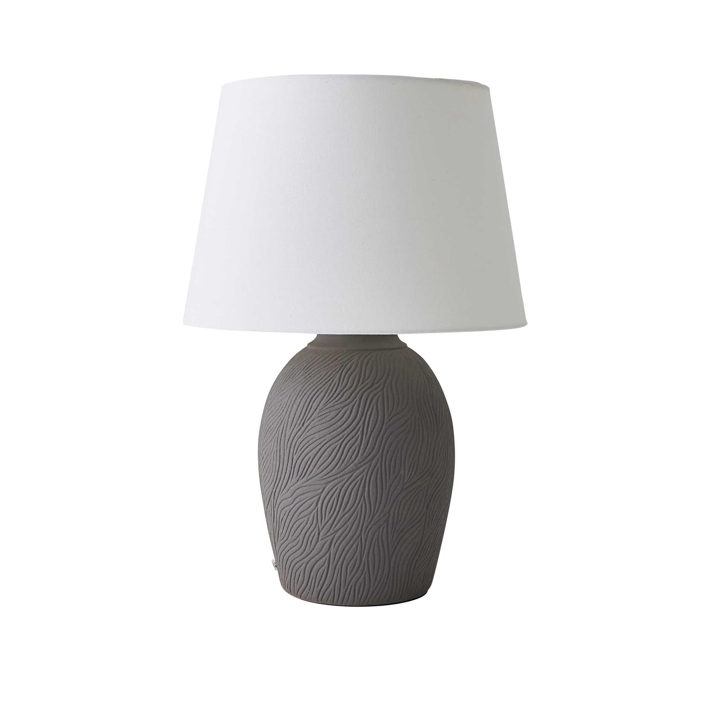 ValueLights Clint Linen Tapered Shade Grey Etched Hand Finished Ceramic Table Lamp with Bulb in Mid Grey
