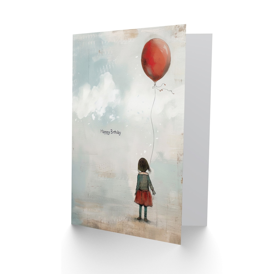 image 1 of Little Girl with Red Balloon Birthday Card Painting for Gran
