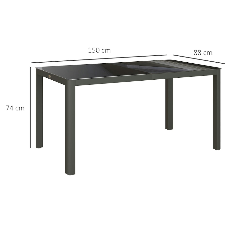image 1 of Outsunny Outdoor Dining Table for 6 with Glass Top, Aluminium Frame, Grey