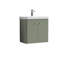 Balterley Curve Modern Bathroom Wall Hung 2 Door Vanity Unit Basin | Green | Satin Green