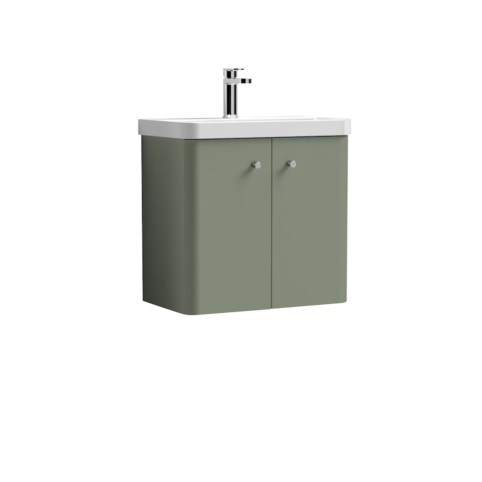 image 1 of Balterley Curve Modern Bathroom Wall Hung 2 Door Vanity Unit Basin | Green | Satin Green