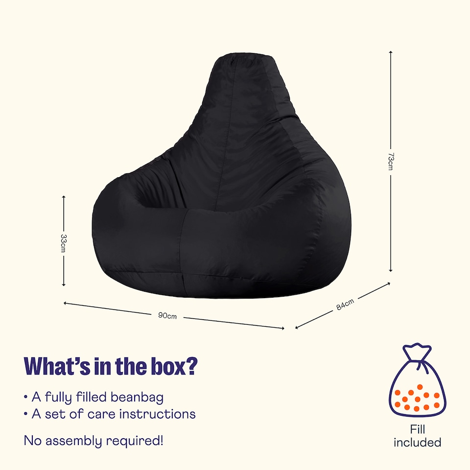 image 1 of Recliner Indoor Outdoor Bean Bag Black Bean Bag Chair | Black | Black | 1