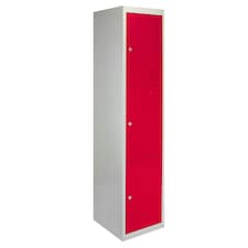 Metal Storage Lockers - Three Doors, Flatpacked, Red Red