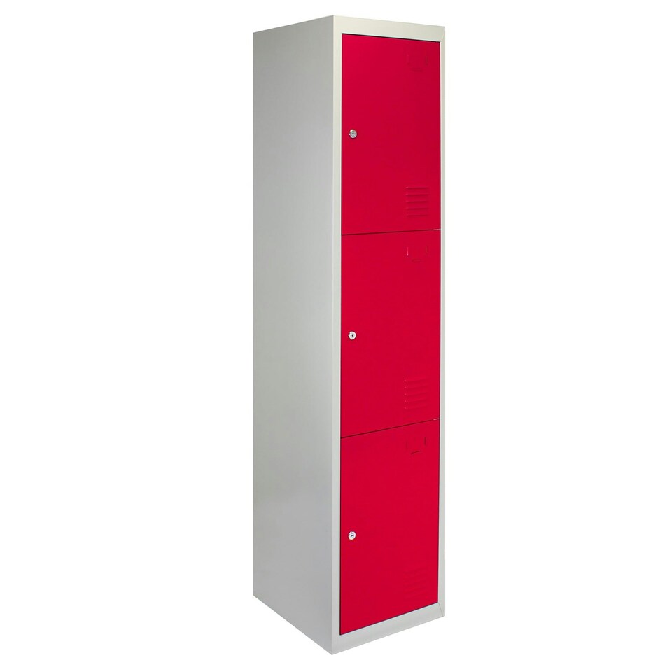 image 1 of Metal Storage Lockers - Three Doors, Flatpacked, Red Red