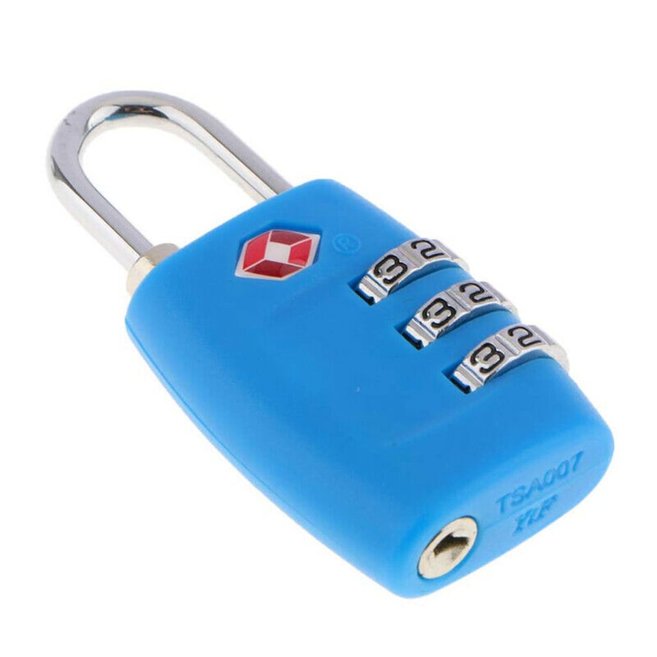image 1 of Blue TSA 3 Dial Combination Travel Padlock | Resettable Luggage Lock for Suitcases & Travel Bags
