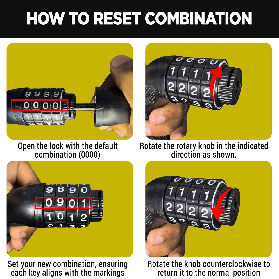 image 1 of Bike Heavy-Duty Chain Lock with 4-Digit Resettable Combination - 8mm x 1m