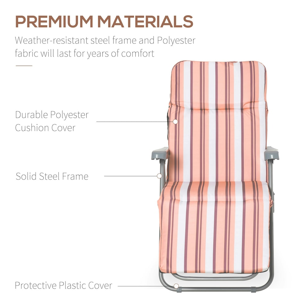 image 1 of Outsunny Set of 2 Adjustable Sun Lounger Recliner Reclining Seat Orange/White