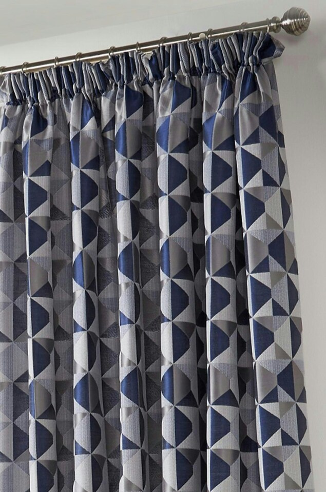 image 1 of Scandi Pencil Pleat Taped Lined Curtains - 168cm x 183cm - Navy/Silver