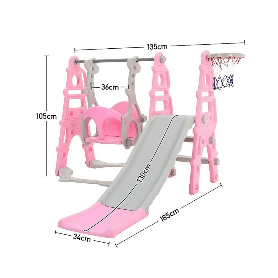 image 1 of Living and Home Toddler Swing and Slide Set with Basketball Hoop