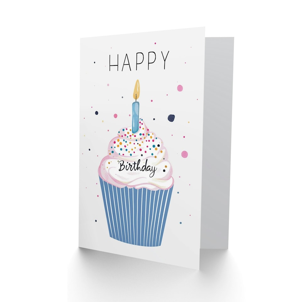 image 1 of Simple Watercolour Cupcake with Candle For Her Birthday Card