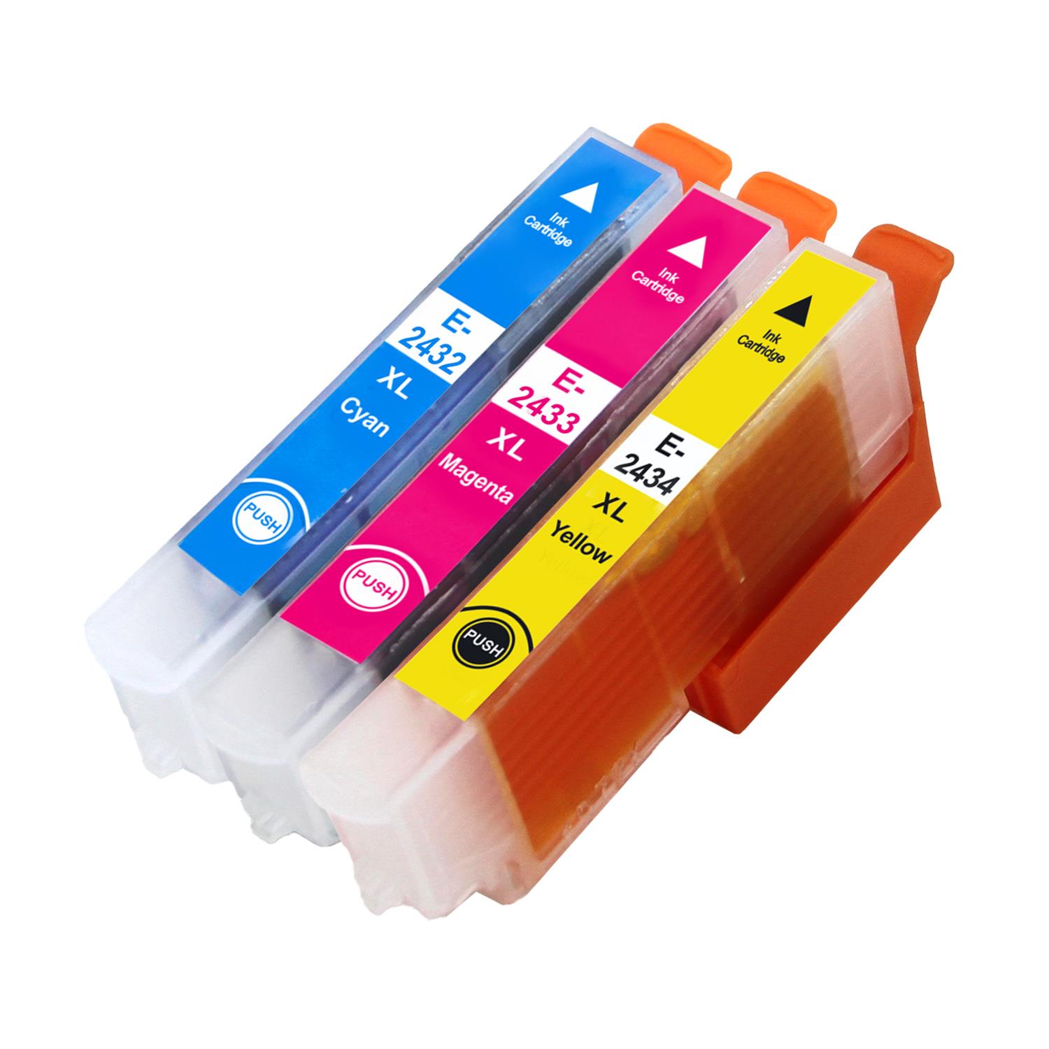 1 Go Inks Set of 3 Ink Cartridges to replace Epson T2438 (24XL Series) C/M/Y Compatible/non-OEM for Epson Workforce Printers (3 Inks)