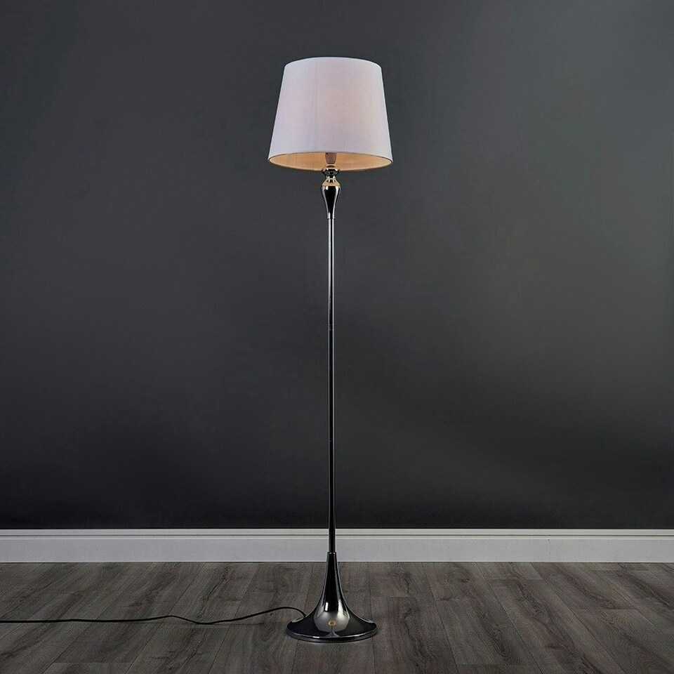 image 1 of ValueLights Faulkner Silver Floor Lamp Large White Tapered Shade