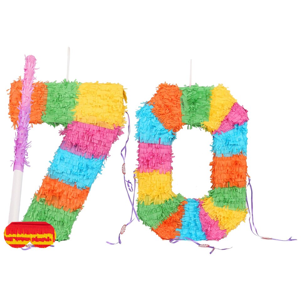 image 1 of Fax Potato 70th Birthday Pinata Set with Stick & Blindfold - Pink Stick