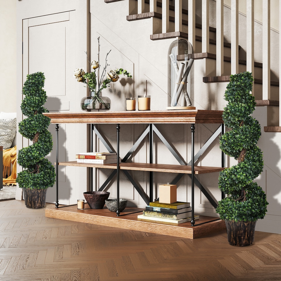 image 1 of Outsunny Set of 2 Artificial Trees, Artificial Boxwood Spiral Topiary Trees Potted Decorative Plant Indoor Decor 120cm