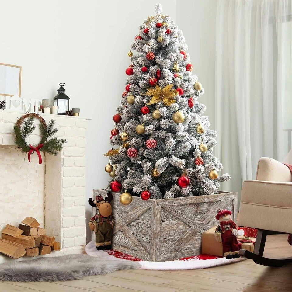 image 1 of COSTWAY Christmas Tree Wooden Tree Box Stand Cover Grey | One Size