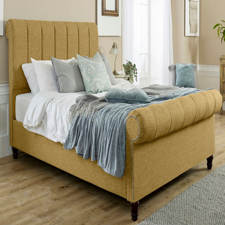 Sally Linen Small Double Bed Frame - Beige