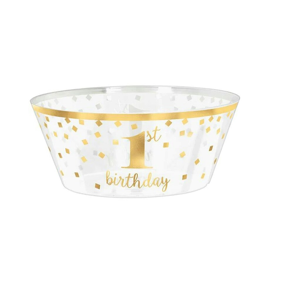 Amscan Confetti 1st Birthday Disposable Bowl - White/Gold - One Size