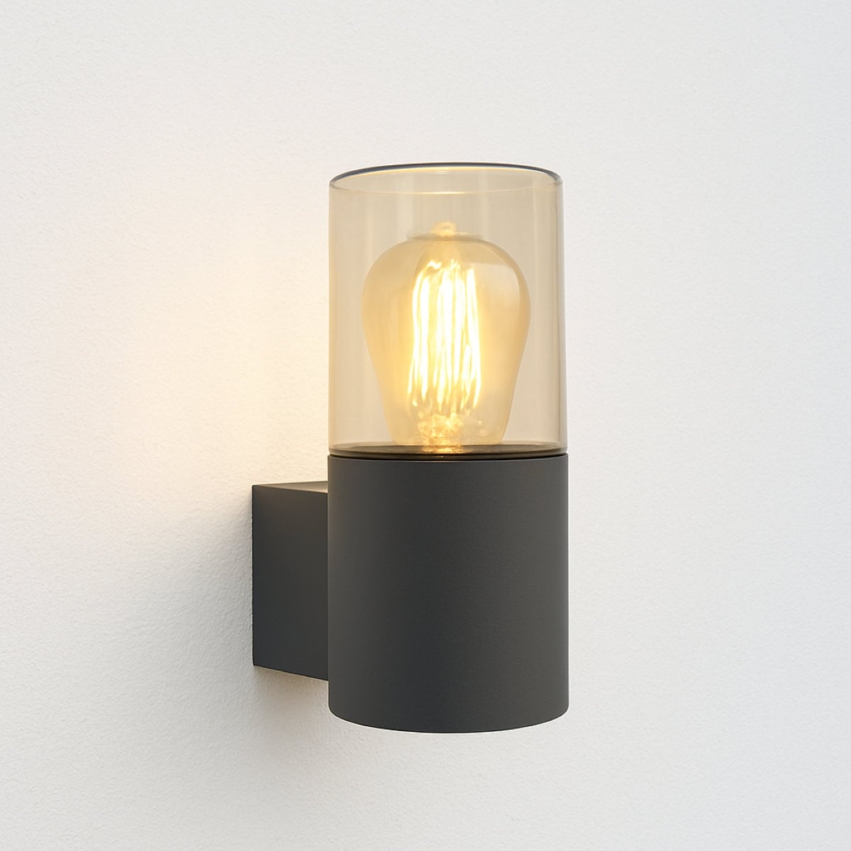 CGC BLUEBELL Dark Grey Outdoor Cylinder Wall Light with Smoke Diffuser Black Black Height: 22 cm, Width: 9 cm, Depth: 12 cm