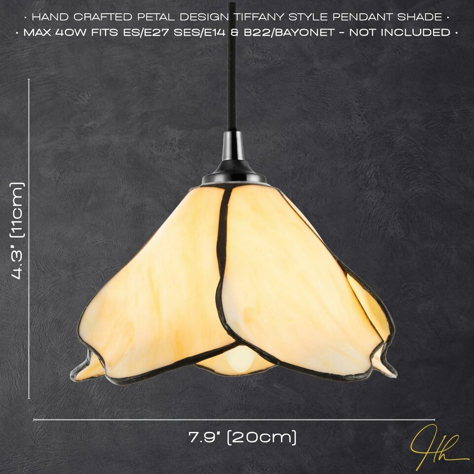 image 1 of Elegant Designer Pendant Lighting Shade with Amber Cream Glass Floral Petals