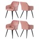 image 1 of Set of 4 Camden Modern Velvet Dining Chairs with Armrests, Quilted Design & Black Metal Legs Pink