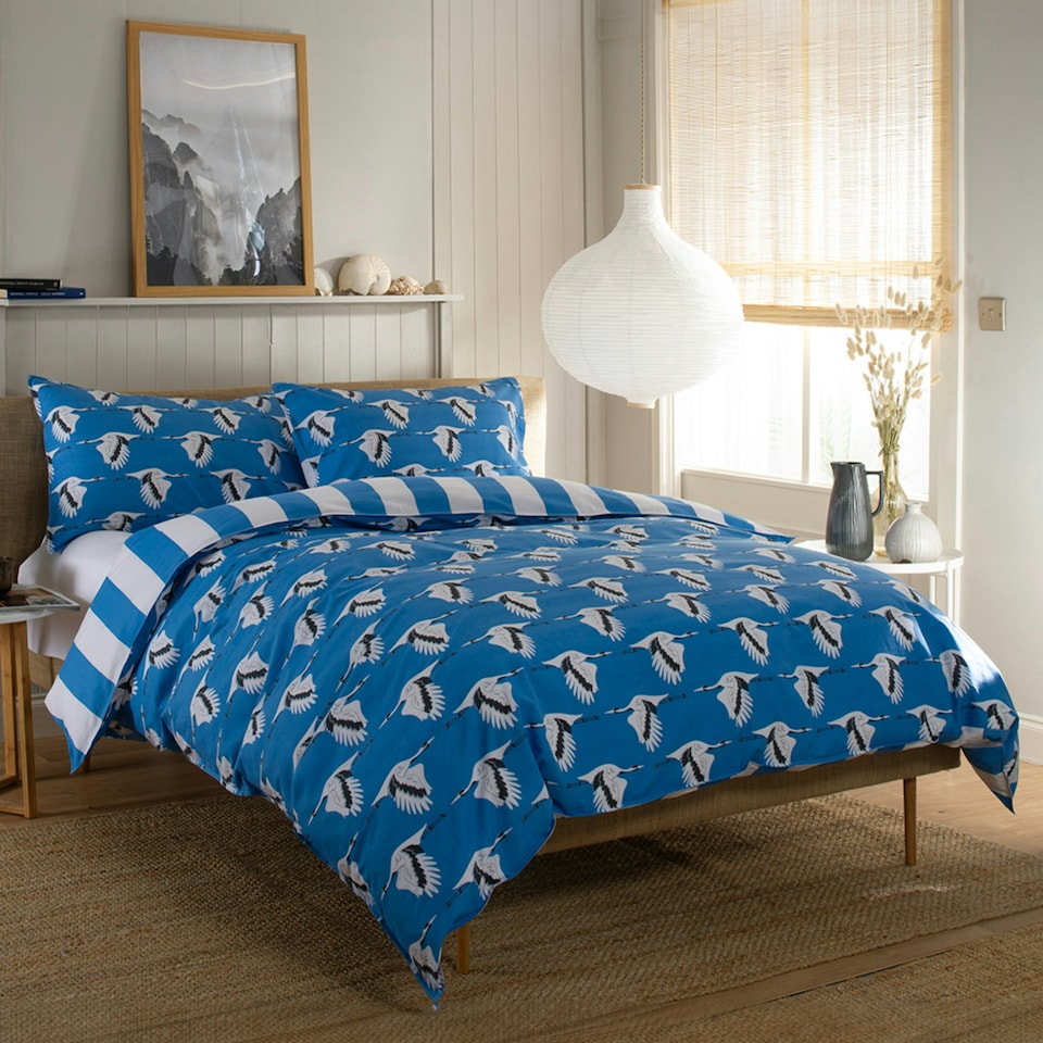 image 1 of 100% Soft Cotton Printed Sedge Piped Duvet Cover Set Blue | Blue | King