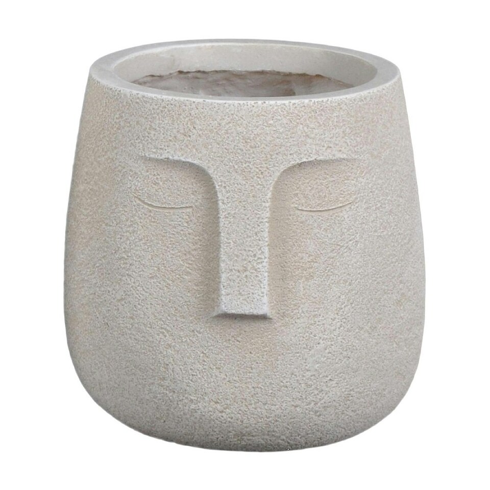 image 1 of Textured Concrete Effect Beige Oval Face Planter Indoor L19 D18 H18.5 cm, 3.3 ltrs Cap.