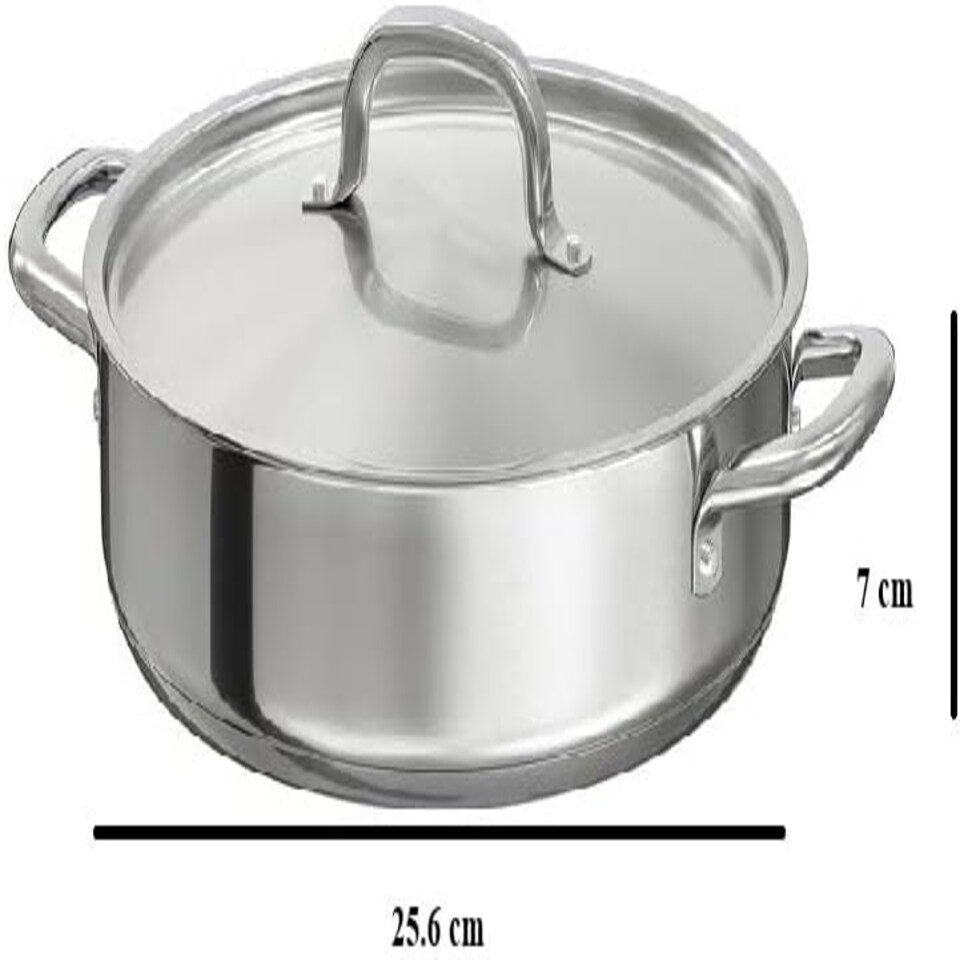 image 1 of Triply Stainless Steel Saute Pan 24cm, Nonstick 3-Layer Construction, Induction Compatible, with Steel Lid